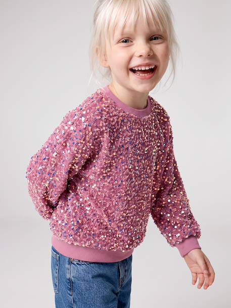 Sweat fille à sequins mauve+turquoise 1 - vertbaudet enfant 