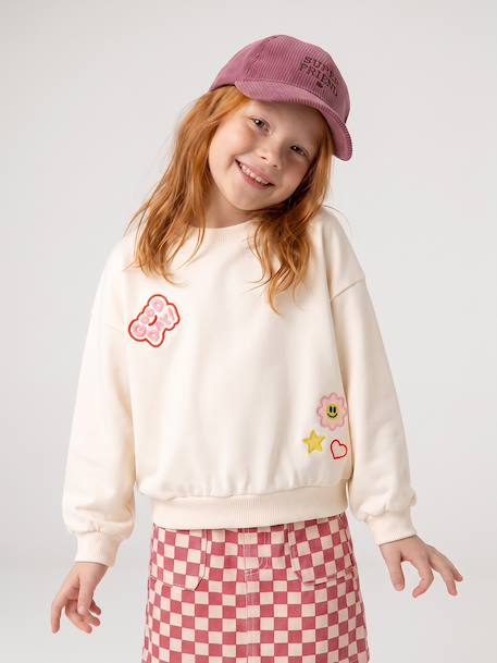 Sweat fille manches longues écru 1 - vertbaudet enfant 