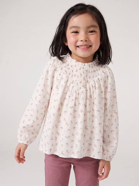 Blouse fille manches smockées ivoire+vanille+vert sauge 5 - vertbaudet enfant 