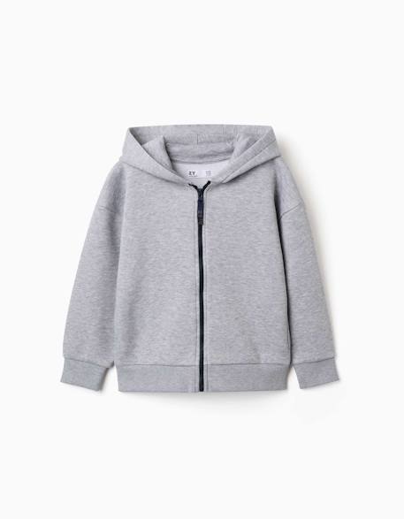 Sweat zippé en molleton avec capuche et doublure en coton peigné Bleu foncé+Gris 5 - vertbaudet enfant 