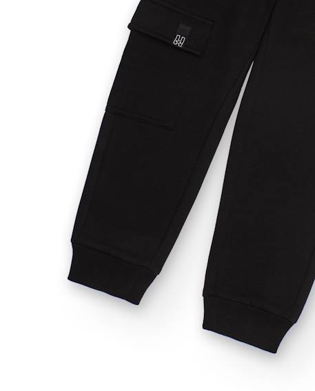 Pantalon pour garçon en molleton avec poche cargo et poignets côtelés Noir 5 - vertbaudet enfant 