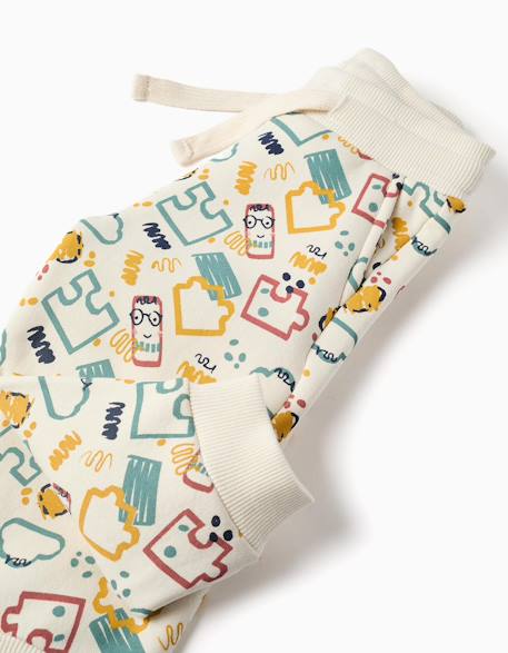 Pantalon de jogging en molleton avec doublure en coton peigné et imprimé Blanc 4 - vertbaudet enfant 