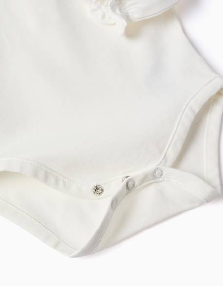 Body en coton à manches longues avec volants Blanc+Rose clair 4 - vertbaudet enfant 