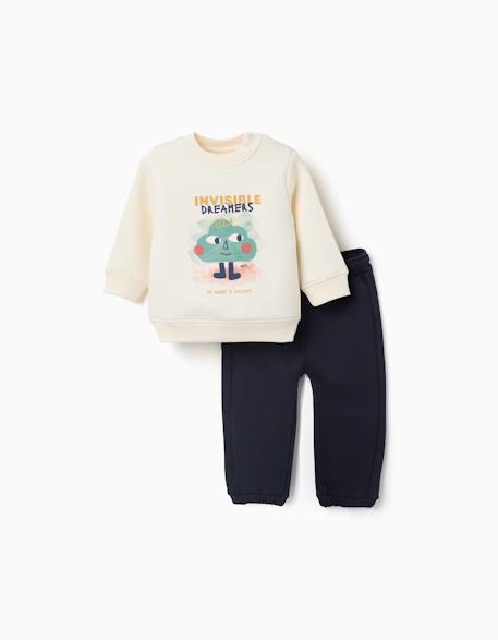 Ensemble de jogging en coton peigné avec imprimé dreamers Blanc+Marrón 2 - vertbaudet enfant 