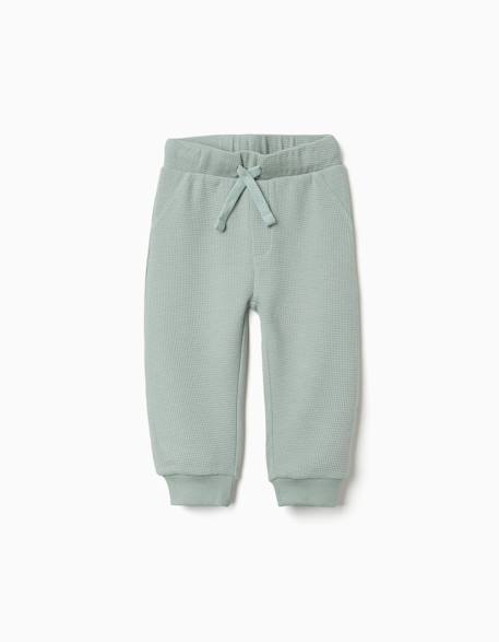 Pantalon de jogging à texture gaufrée avec cordon de serrage Vert 1 - vertbaudet enfant 