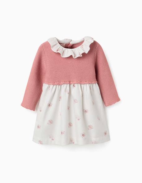 Robe bi-matière avec imprimé floral Rose 1 - vertbaudet enfant 