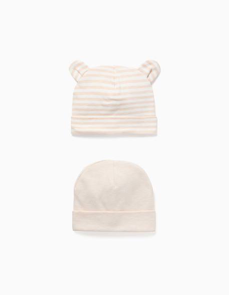 Lot de 2 bonnets uni/à rayures Beige 1 - vertbaudet enfant 