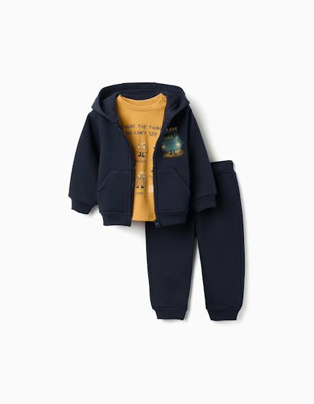 Ensemble de jogging 3 pièces en coton peigné Bleu foncé 2 - vertbaudet enfant 