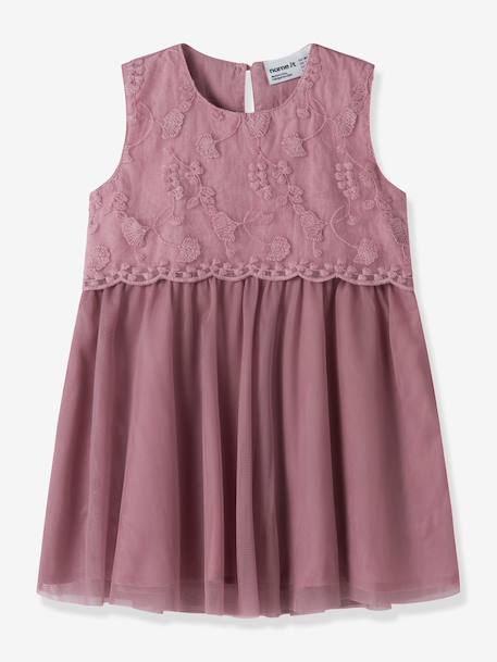 Robe bébé sans manches en tulle avec broderie name it écru+mauve 4 - vertbaudet enfant 