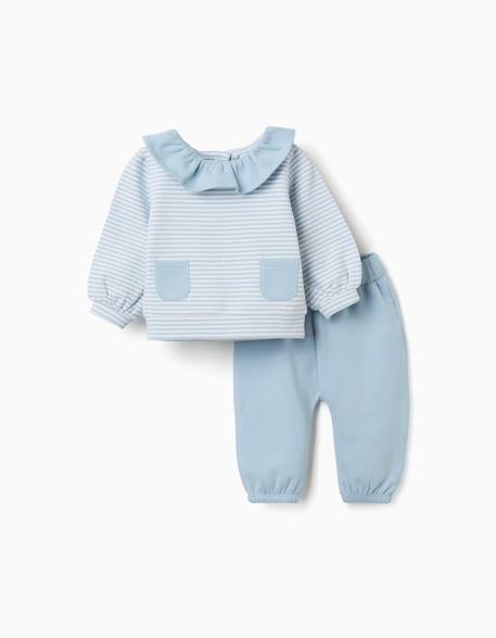 Ensemble de jogging en coton peigné avec volants Bleu clair 1 - vertbaudet enfant 