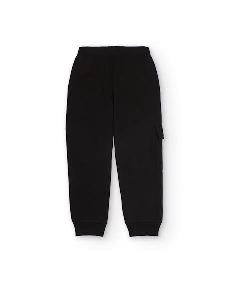 Pantalon pour garçon en molleton avec poche cargo et poignets côtelés Noir 3 - vertbaudet enfant 