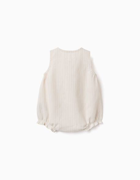 Barboteuse en coton et lin à rayures Beige clair 2 - vertbaudet enfant 