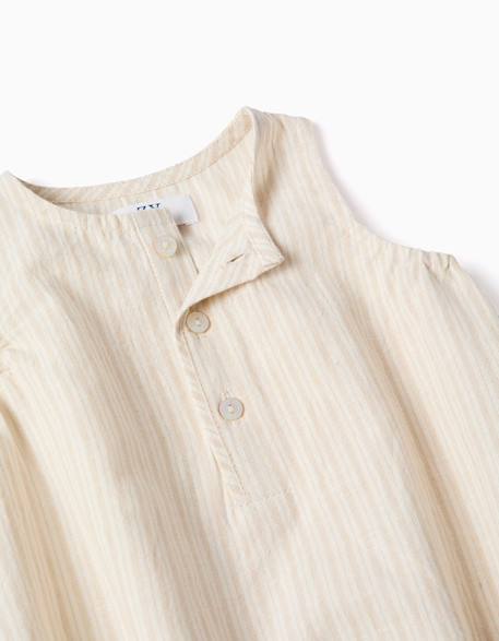 Barboteuse en coton et lin à rayures Beige clair 3 - vertbaudet enfant 