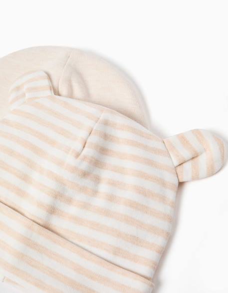 Lot de 2 bonnets uni/à rayures Beige 2 - vertbaudet enfant 
