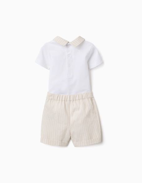 Ensemble body en coton + short à rayures Beige clair 2 - vertbaudet enfant 