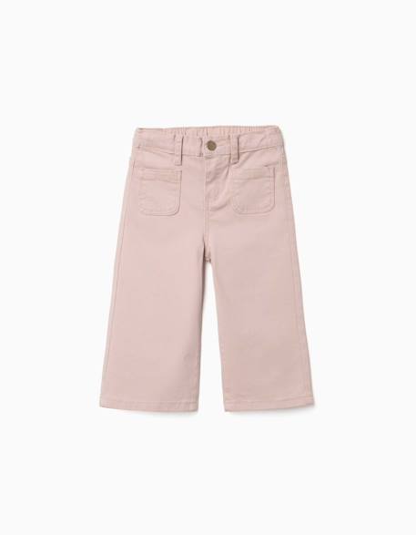 Pantalon en sergé à jambe large avec poches devant Rose clair 1 - vertbaudet enfant 