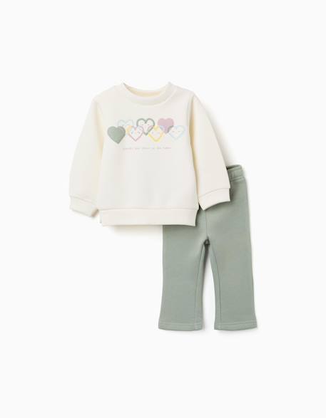 Ensemble de jogging en coton peigné avec imprimé cœur Blanc 2 - vertbaudet enfant 