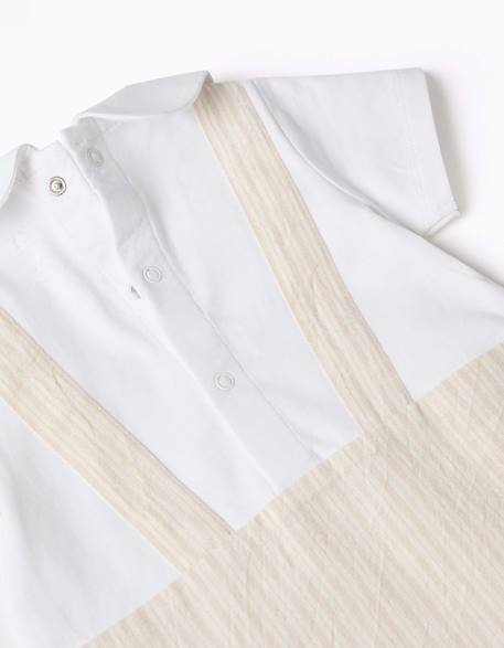 Barboteuse en coton et lin à rayures Beige clair 3 - vertbaudet enfant 
