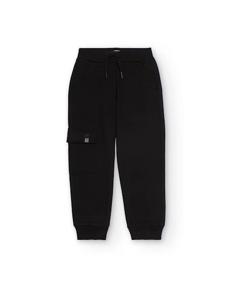 Pantalon pour garçon en molleton avec poche cargo et poignets côtelés Noir 2 - vertbaudet enfant 