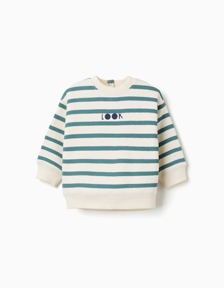 Sweat en coton peigné à rayures et imprimé Vert clair 2 - vertbaudet enfant 