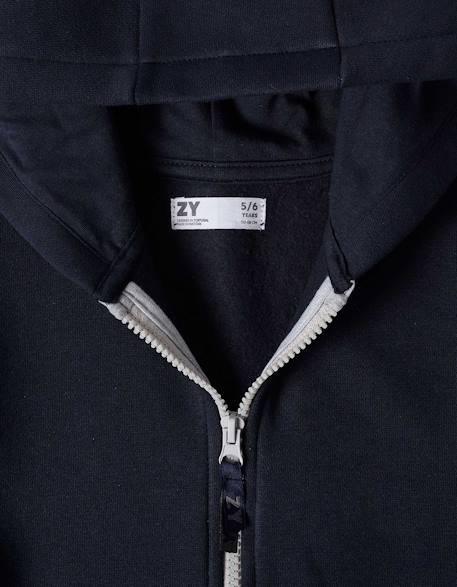 Sweat zippé en molleton avec capuche et doublure en coton peigné Bleu foncé+Gris 3 - vertbaudet enfant 