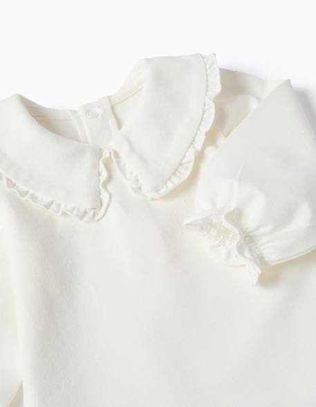 Body en coton à manches longues avec volants Blanc+Rose clair 3 - vertbaudet enfant 