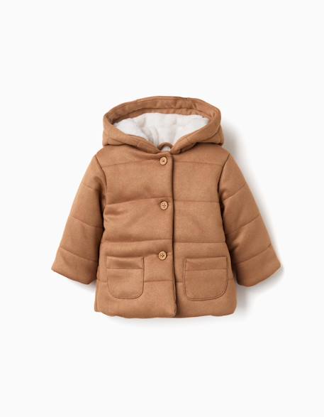 Manteau rembourré à capuche et doublure en peluche douce Beige 1 - vertbaudet enfant 