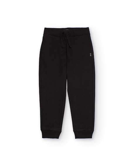 Pantalon sportif pour garçon en molleton avec cordon et poignets élastiques Noir 1 - vertbaudet enfant 