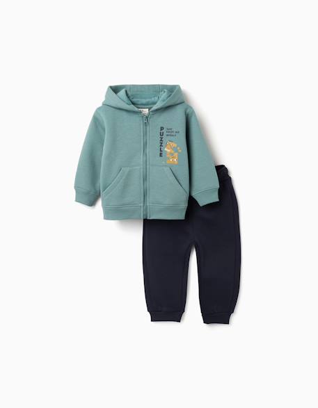 Ensemble de jogging en coton peigné avec imprimé Vert clair 2 - vertbaudet enfant 