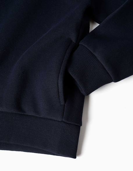 Sweat zippé en molleton avec capuche et doublure en coton peigné Bleu foncé+Gris 4 - vertbaudet enfant 