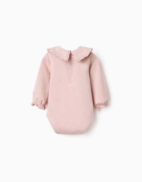 Body en coton à manches longues avec volants Blanc+Rose clair 6 - vertbaudet enfant 