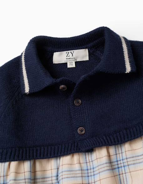 Barboteuse bi-matière à motif à carreaux Bleu foncé 3 - vertbaudet enfant 