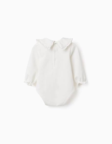 Body en coton à manches longues avec volants Blanc+Rose clair 2 - vertbaudet enfant 