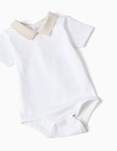 Ensemble body en coton + short à rayures Beige clair 3 - vertbaudet enfant 