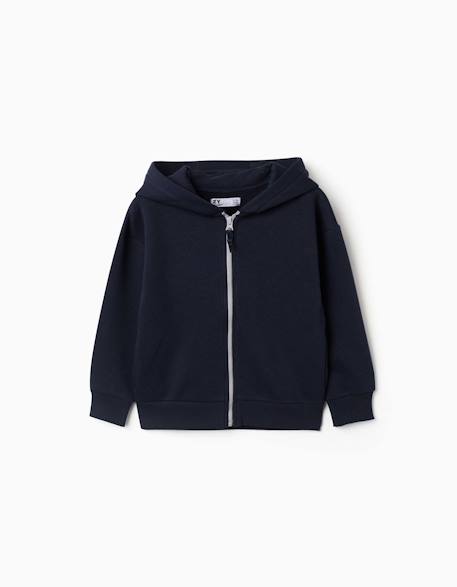Sweat zippé en molleton avec capuche et doublure en coton peigné Bleu foncé+Gris 1 - vertbaudet enfant 