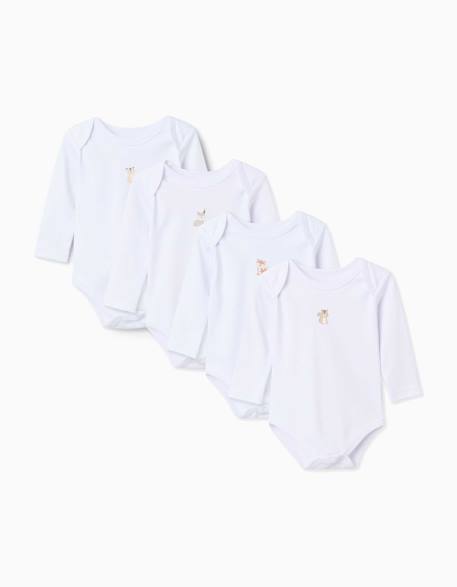 Pack de 4 bodys à manches longues en coton avec imprimés Blanc 1 - vertbaudet enfant 