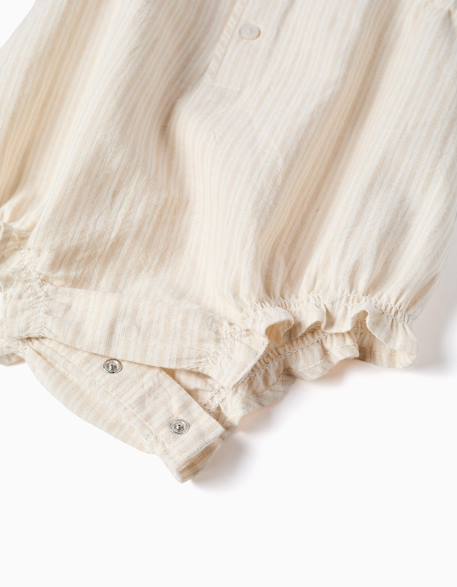 Barboteuse en coton et lin à rayures Beige clair 4 - vertbaudet enfant 