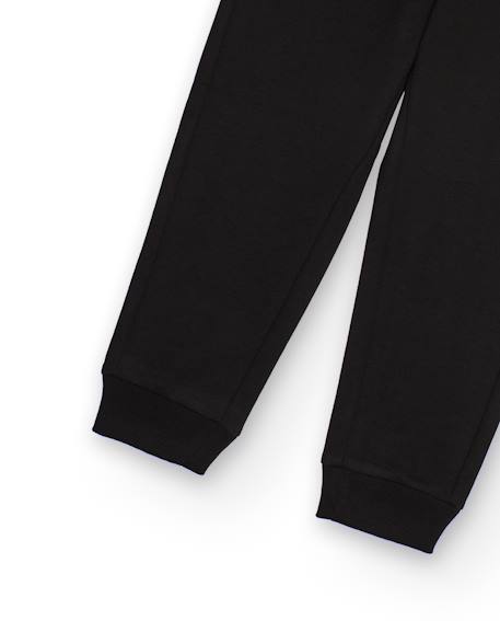 Pantalon sportif pour garçon en molleton avec cordon et poignets élastiques Noir 4 - vertbaudet enfant 