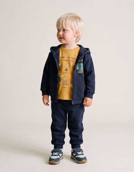 Ensemble de jogging 3 pièces en coton peigné Bleu foncé 1 - vertbaudet enfant 