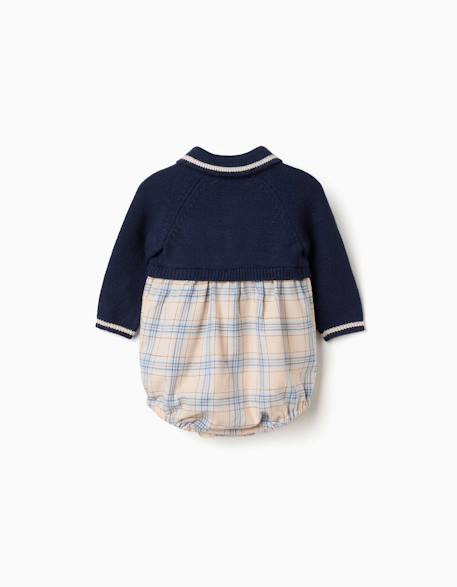 Barboteuse bi-matière à motif à carreaux Bleu foncé 2 - vertbaudet enfant 