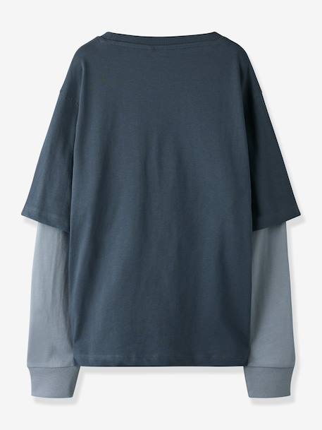 T-shirt manches longues garçon effet superposé name it bleu grisé+noir 2 - vertbaudet enfant 