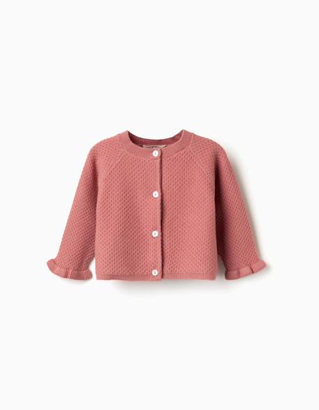 Gilet en maille avec poignets à volants Rose 1 - vertbaudet enfant 
