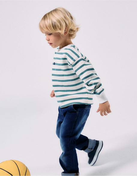 Sweat en coton peigné à rayures et imprimé Vert clair 1 - vertbaudet enfant 