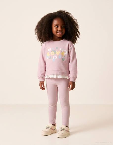 Ensemble de jogging en coton peigné avec imprimé de cœurs et pois Mauve clair 1 - vertbaudet enfant 