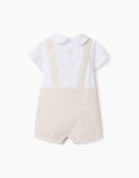 Barboteuse en coton et lin à rayures Beige clair 2 - vertbaudet enfant 