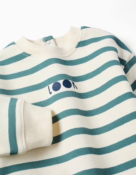 Sweat en coton peigné à rayures et imprimé Vert clair 4 - vertbaudet enfant 