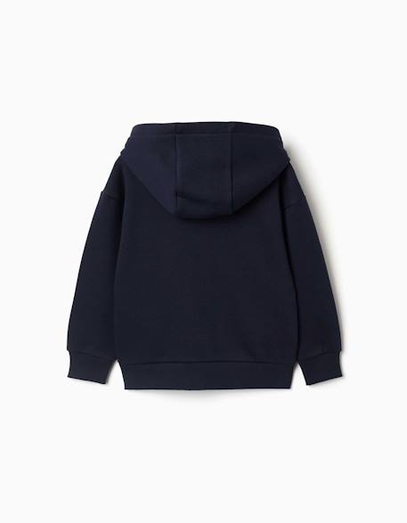 Sweat zippé en molleton avec capuche et doublure en coton peigné Bleu foncé+Gris 2 - vertbaudet enfant 