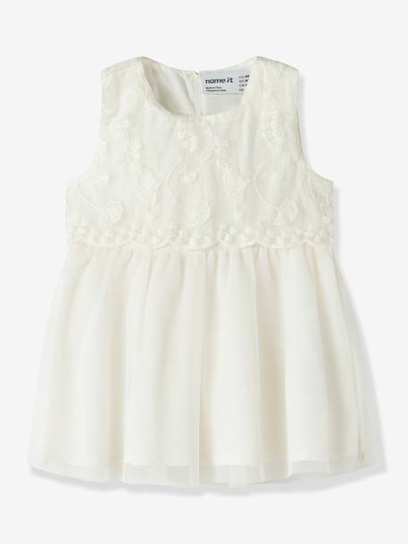 Robe bébé sans manches en tulle avec broderie name it écru+mauve 1 - vertbaudet enfant 