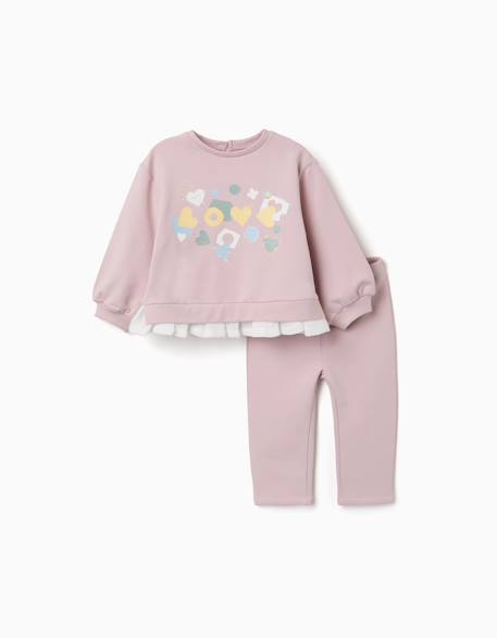 Ensemble de jogging en coton peigné avec imprimé de cœurs et pois Mauve clair 2 - vertbaudet enfant 