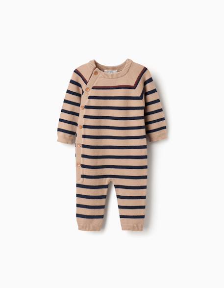 Combinaison en maille à rayures Beige clair 1 - vertbaudet enfant 